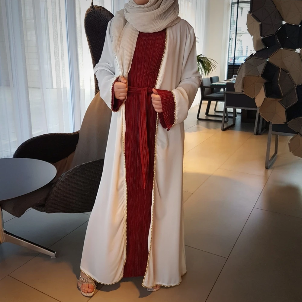Женский шифоновый кардиган с бусинами Абая кафтан мусульманский Рамадан длинное