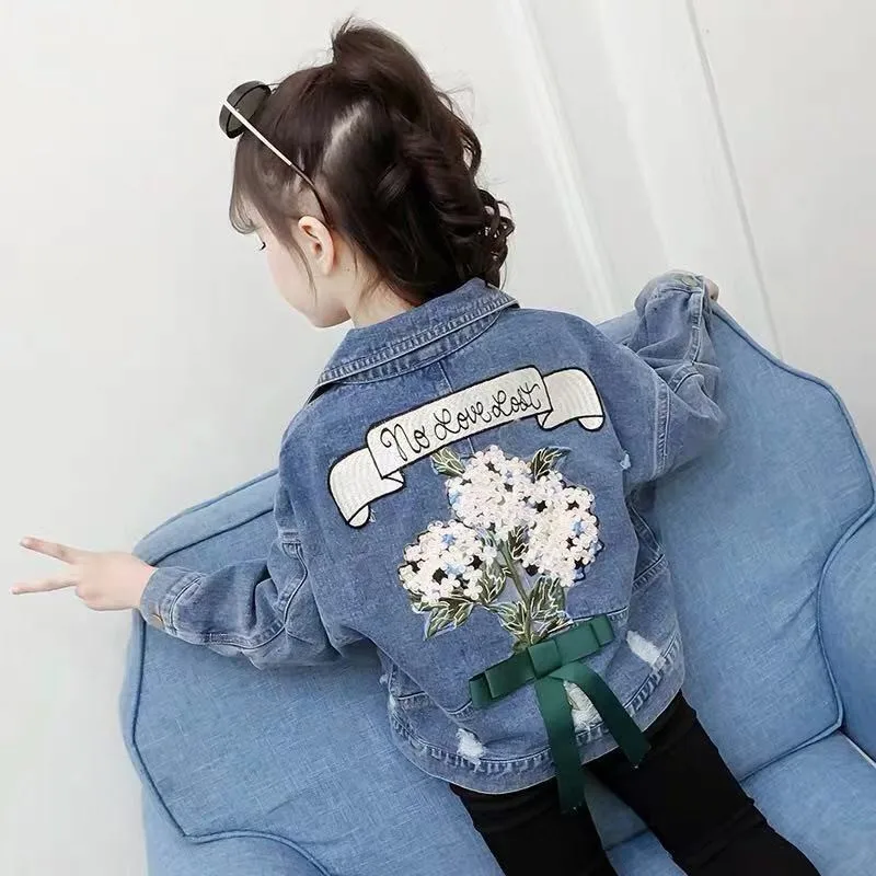 

girl causal jacket coat elegant flower deni jacket coat for 3-12years girls child kid Spring Autumn clothes outerwear