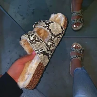 2020 new winter home women warm plush leather flip flop leopard fur slippers sandals womens shoes wild fashion slippers