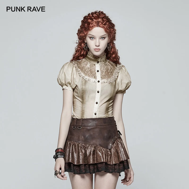 Винтажный буф в стиле стимпанк женская рубашка с коротким рукавом и кружевной