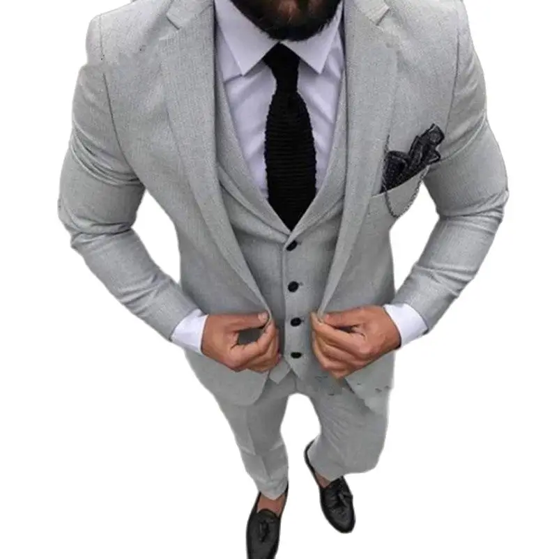 

Grey Men Suits For Wedding Groom Suits Mens Wedding Tuxedos Formal Man Suit Slim Fit Groomsmen Tuxedo (jacket+pant+vest)