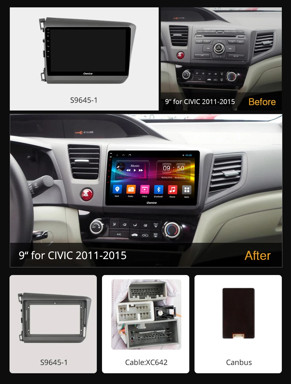 Ownice Android 9 0 8 ядер 4 Гб ОЗУ 64 ПЗУ k3 k5 k6 автомобильный радиоплеер GPS для Honda Civic 2011 2015 4G