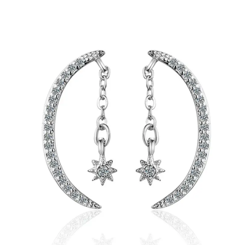 

Kuziduocai 925 Sterling Silver Symmetric Moon Stars Earring For Women Funny Party Jewelry Accessories Gift Dropshipping S-147