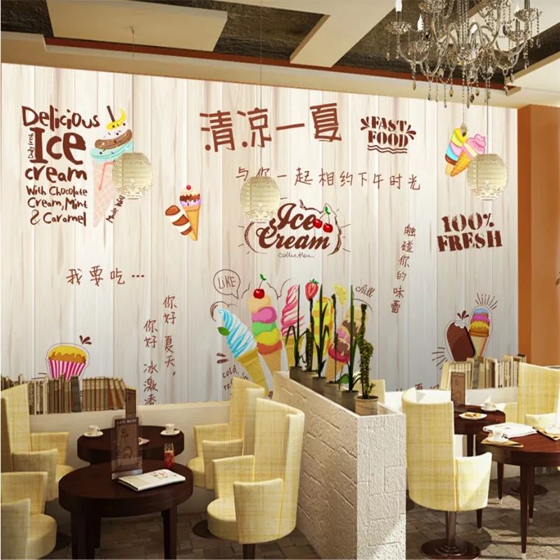 Пользовательские современная мода лето мороженое десерт магазин фон настенная
