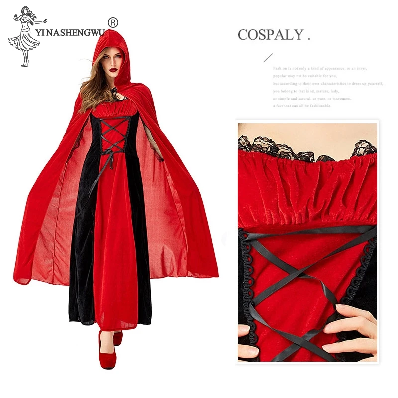 Deluxe Halloween Sexy Adult Women Vampire Costumes Victorian Vamp Fancy Party Dress Red and Black Witch Female Costumes