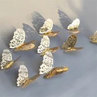 goldensliver 12pcslot hollow out luxury butterfly wall sticker 3d butterfly used for bedroom wall curtain living room