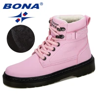 bona 2019 new designers children ankle winter boots girls boots boys plush snow motorcycle boots lace up rome boots comfortable