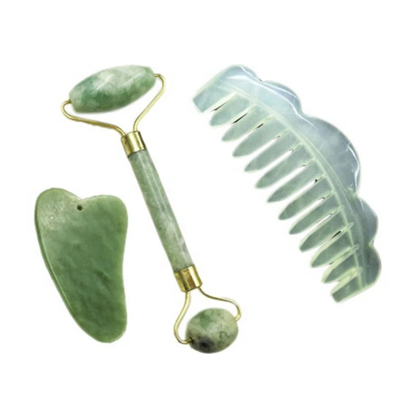 

3Pcs/Set Jade Roller Massager Gua Sha Jade Stone Face Massager Lift Anti Wrinkle Facial Beauty Skin Care Tools