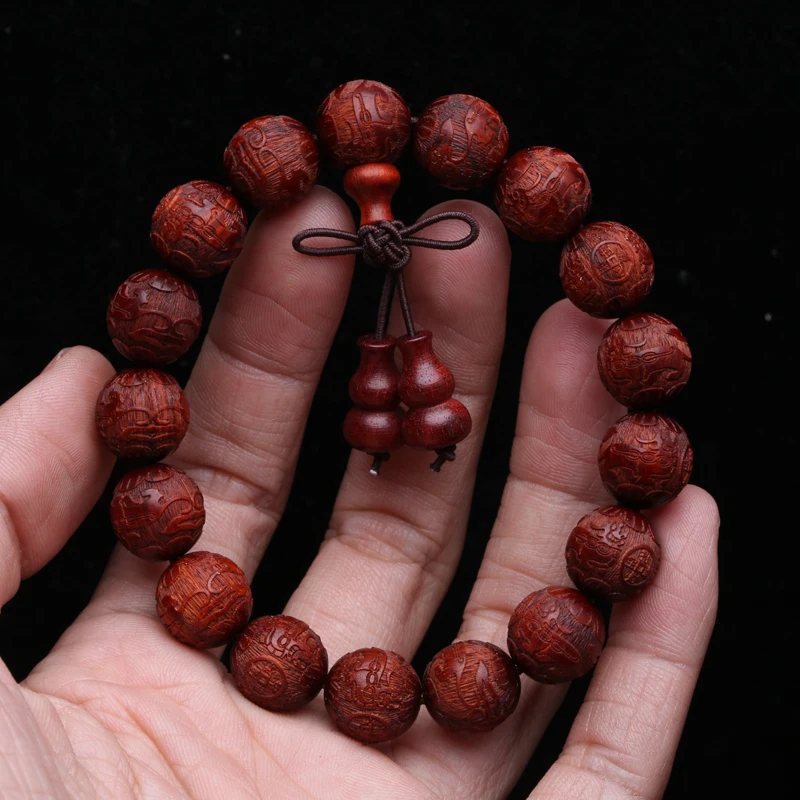 Браслет из розового дерева украшенный бисером счастливый счастливец счастливее