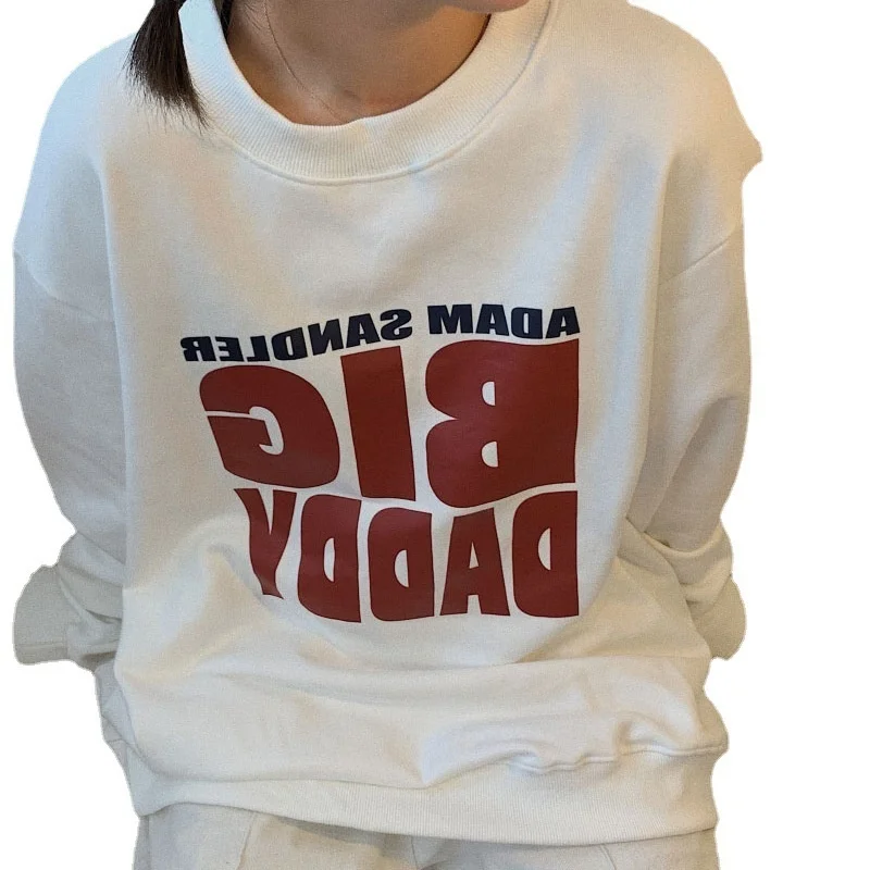 Тонкий стильный свободный свитер с надписью школьный длинным рукавом | Женская