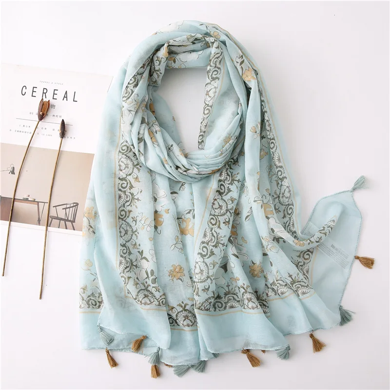 

2020 Newest Women Floral Pattern Cotton Tassel Scarf 10pcs/lot