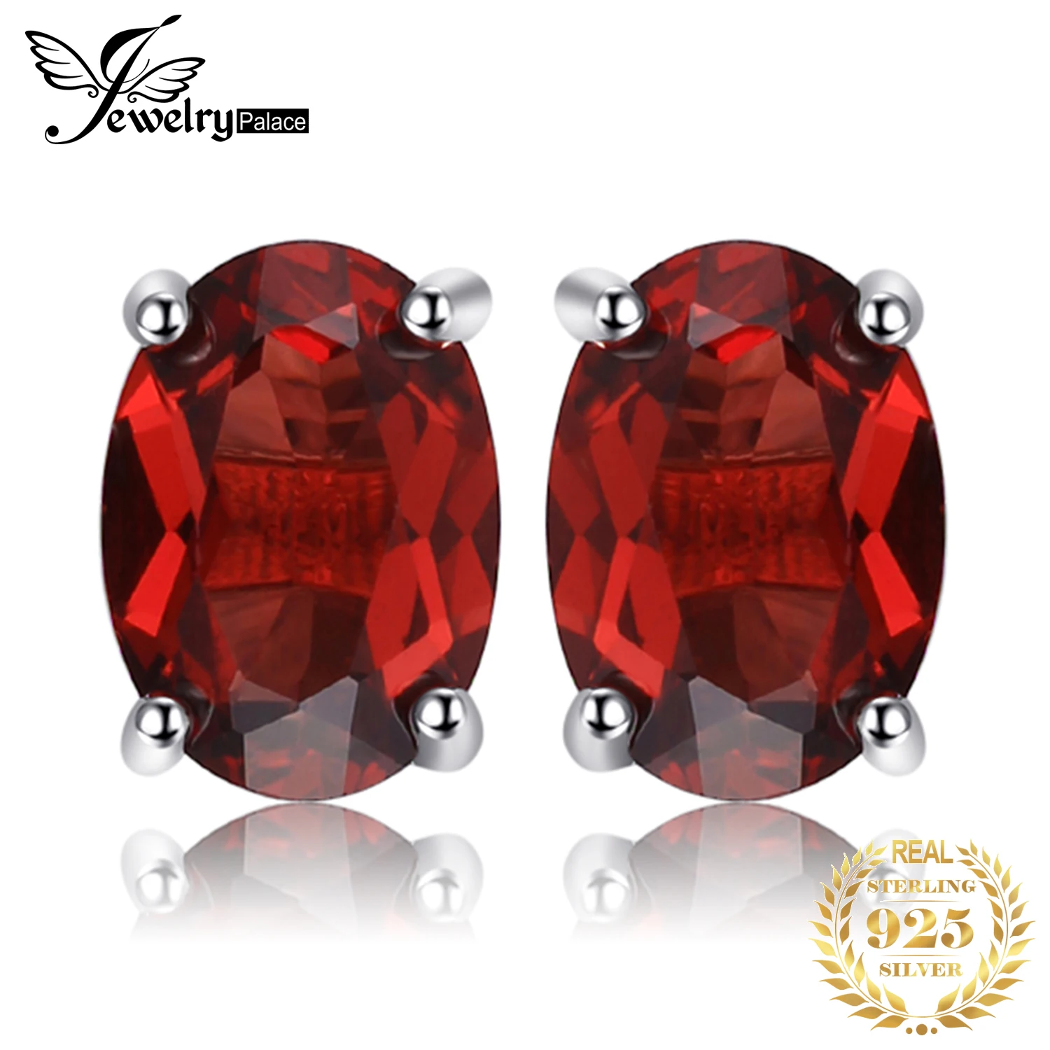 

JewelryPalace Cut Genuine Natural Red Garnet 925 Sterling Silver Stud Earrings for Women Statement Fashion Gemstone Jewelry