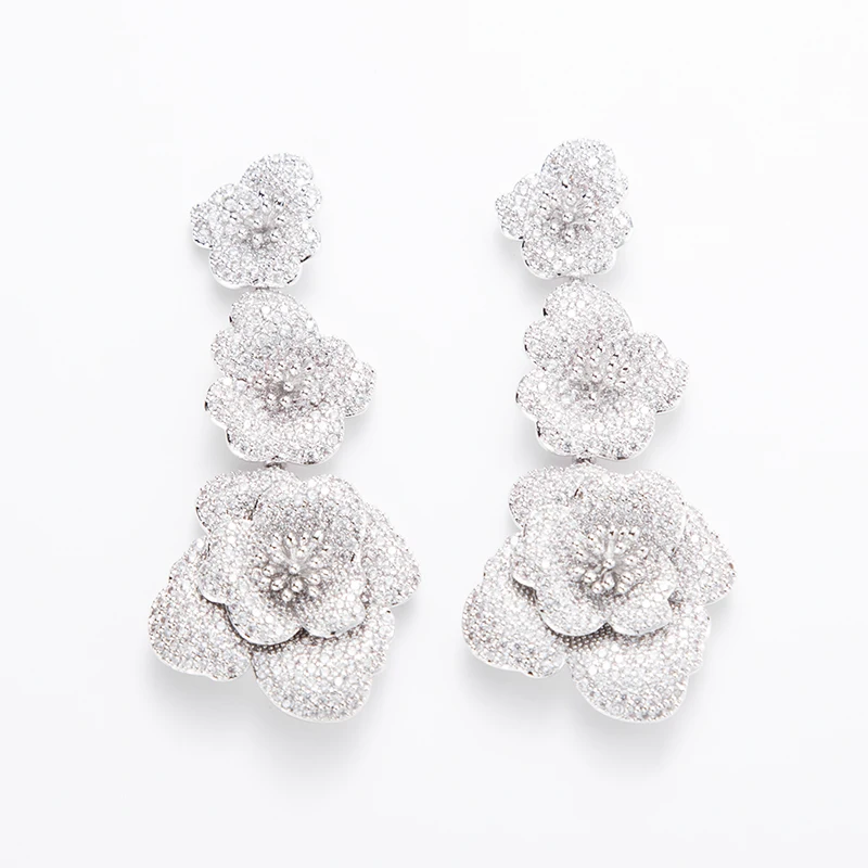 

Exquisite 585 gold wedding dress design leaf earring line pendant earrings jewelry cubic zircon beautiful lady rose gold earring