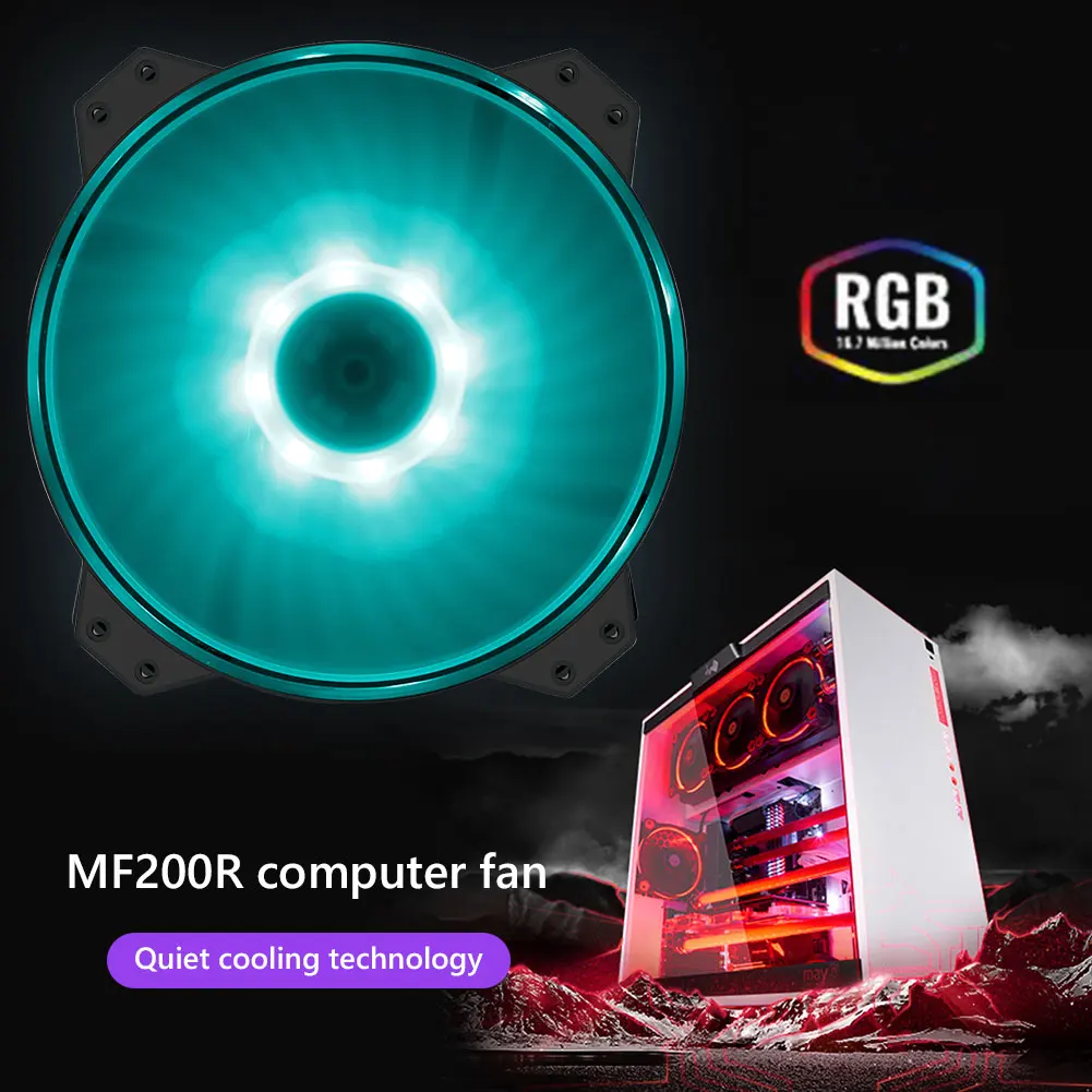 

MF200R CPU Cooler 20cm RGB 12V 3 Pin Quiet Cooling Fans for Laptop PC Computer Case Chassis Heatsink Radiator New Arrival