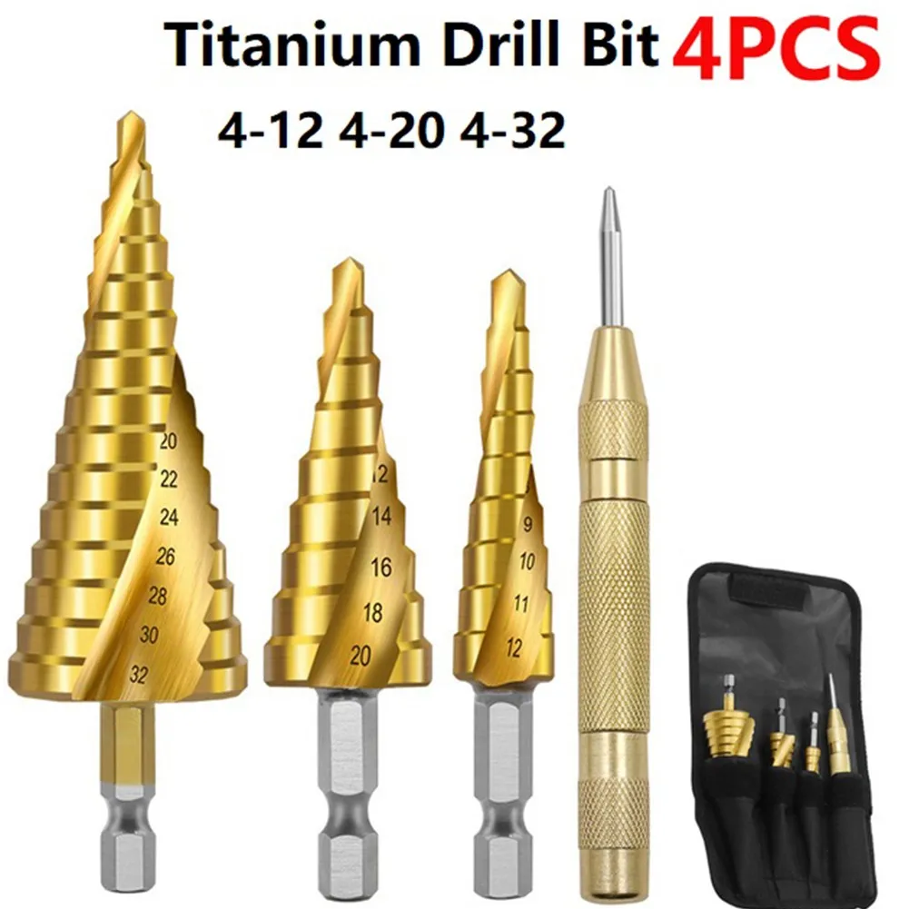 

3pcs HSS Titanium Drill Bit 4-12 4-20 4-32 Drilling Power Tools Metal High Speed Steel Wood Hole Cutter Cone Drill