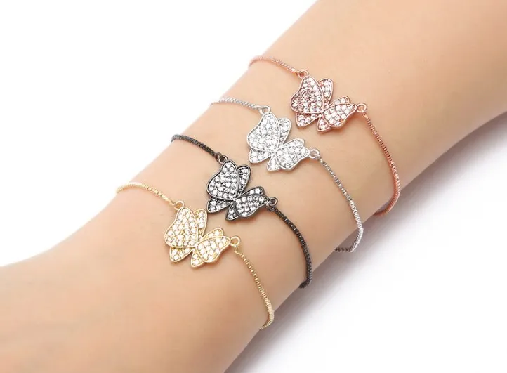 gold silver Chain bracelet micro pave cz rope rose Cubic Zirconia adjusted Macrame bracelet Bangles hfg3 butterfly Charms Women