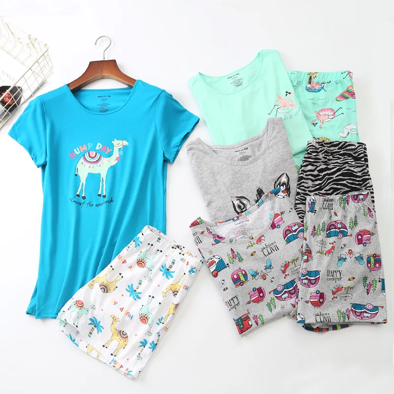 2021 летний Женский Повседневный пижамный комплект с принтом персонажей из