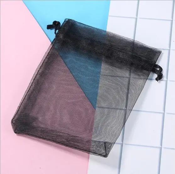 Черный 100pcs/Lot Organza Drawstring Bags 5x7 7x9 9x12 10x15cm Jewelry Packaging Bags Wedding Christmas Birthday Gift Packing Pouces - Цвет: Черный