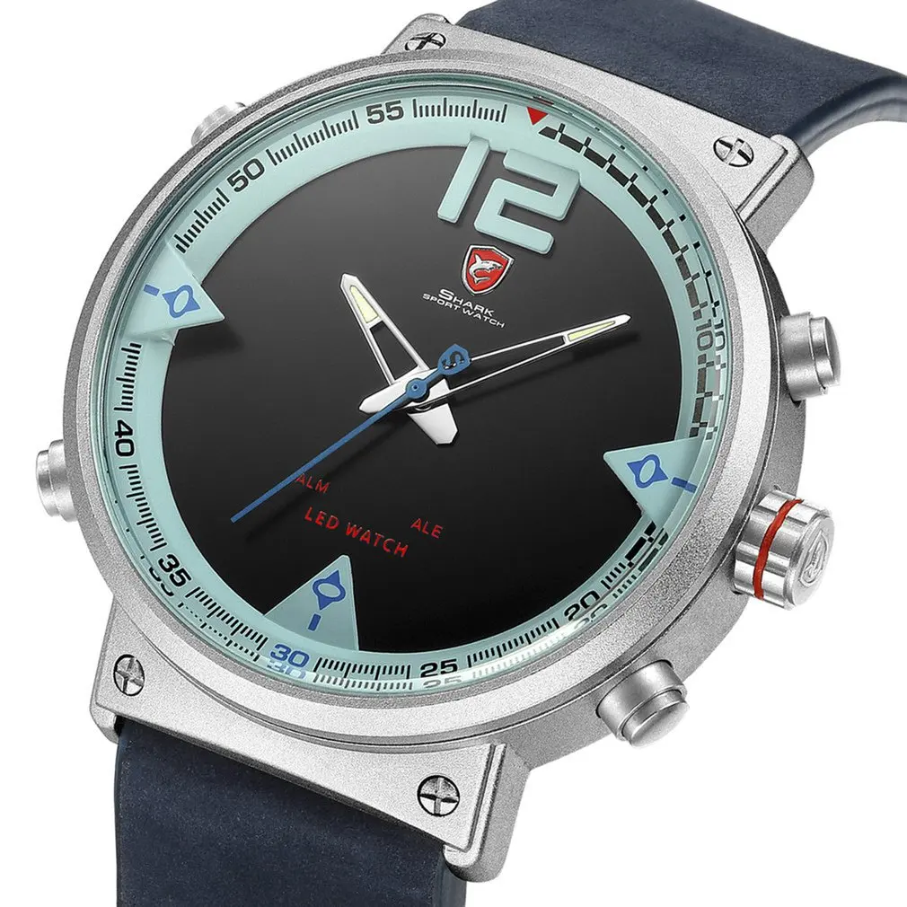 Blue SH547 Bluegray ковер Акула мужские спортивные часы лучший бренд военные черные часы светодиодный цифровой аналоговый кварцевые наручные часы Relogio часы/SH548 - Цвет: Blue SH547