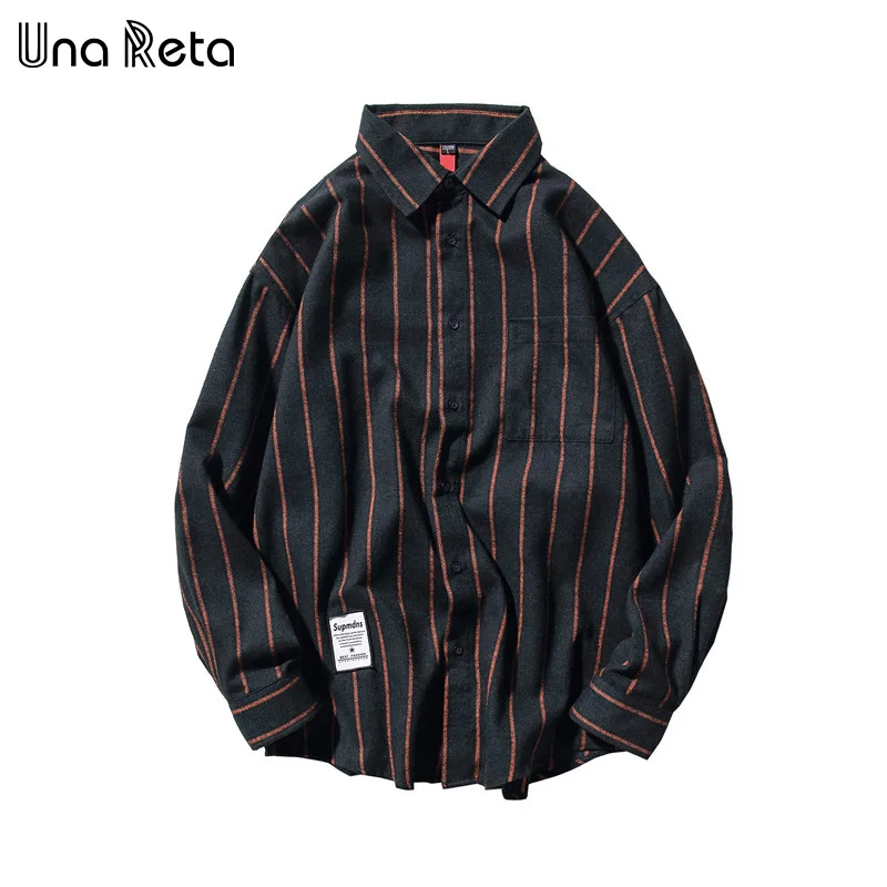 Рубашка Una Reta Мужская в полоску с воротником лацканами Повседневная однобортная