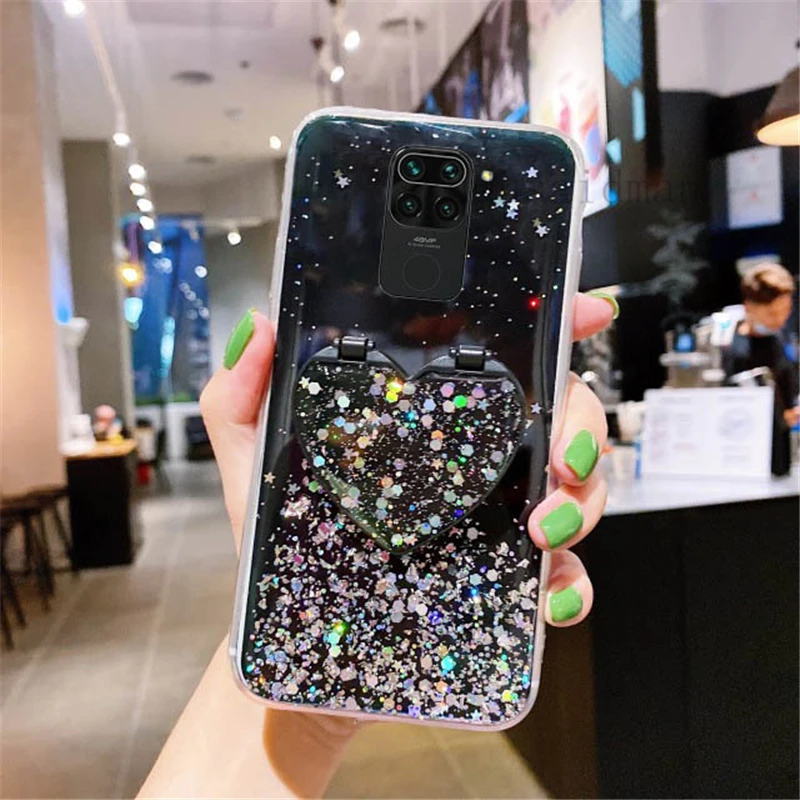 RedMi 8 7A 7 8A 9A 9C 9AT 9T 6A класса люкс любящее сердце с зеркалом для макияжа мерцающие