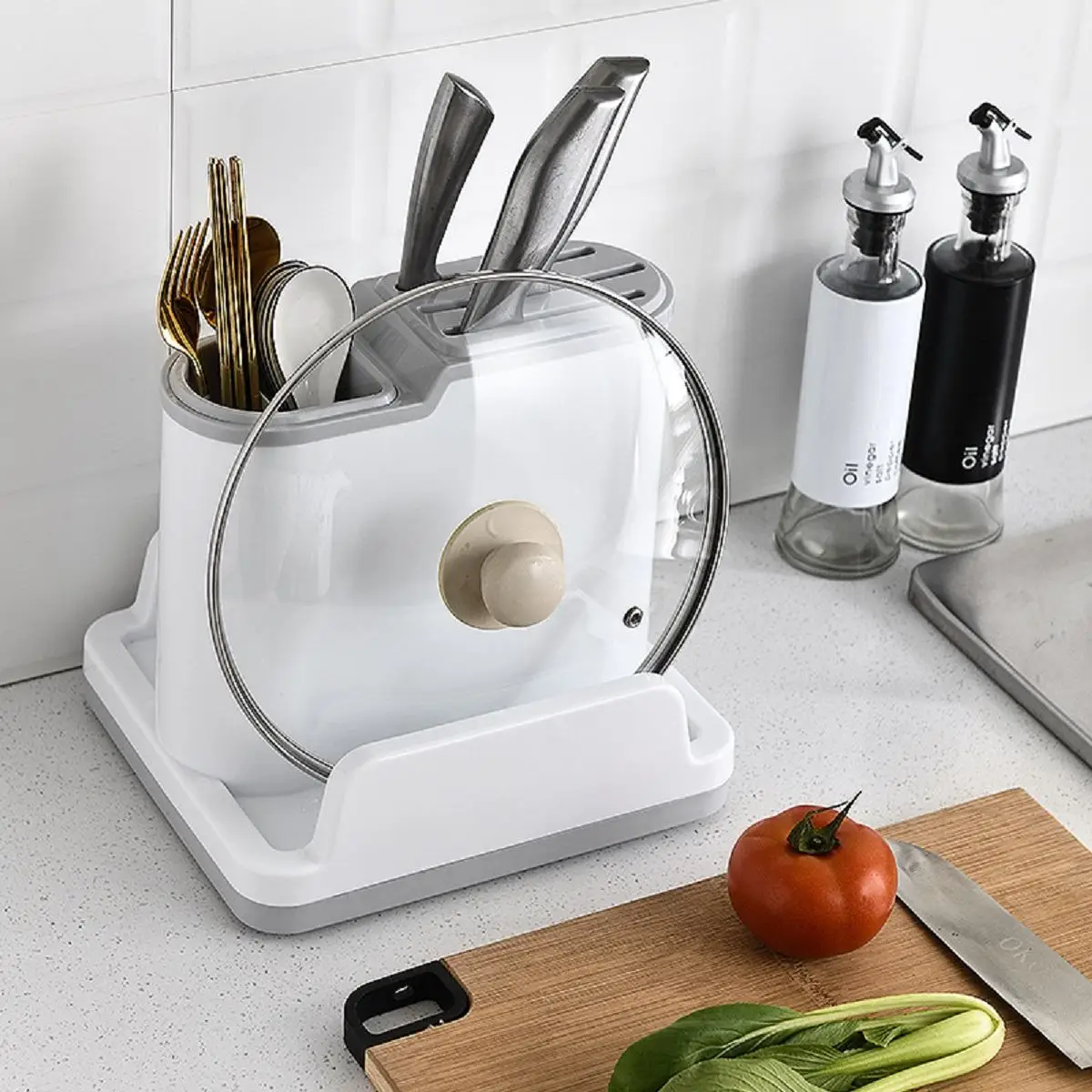 

Kitchen Utensil Knife Stand Holder For Kitchen Plastic Cooking Knife Cutting Board Pot Lid Spoons Chopsticks Storage Organizer