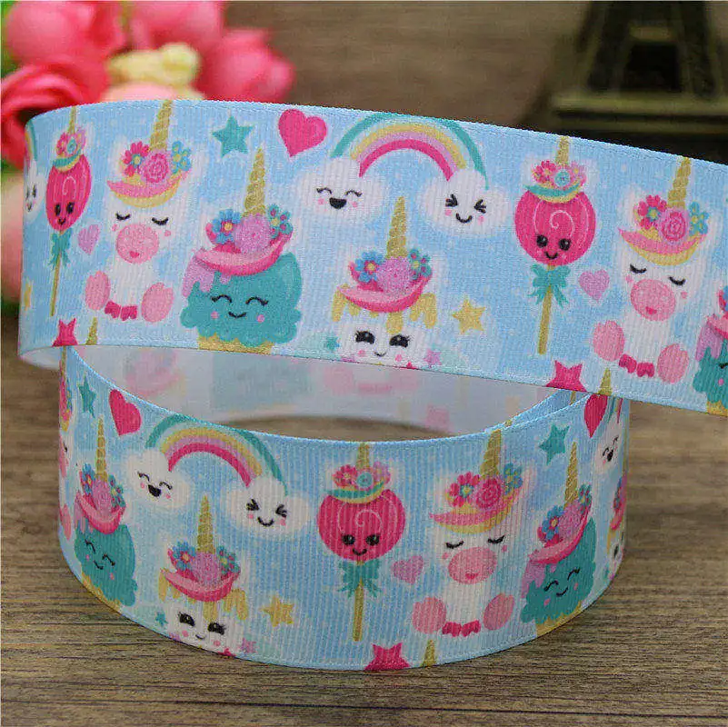 DHK 1 5 'Ƌ ярдов с изображением коровы нарвала Единорог напечатан grosgrain ленты