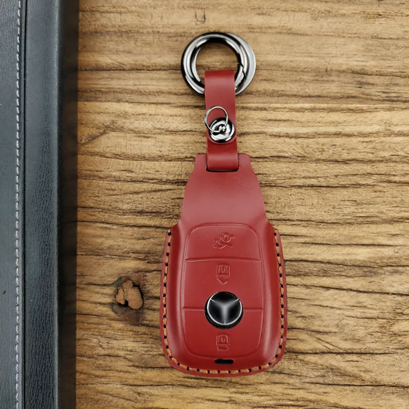 red Кожаный чехол для ключей автомобиля ручной работы для Mercedes Benz C Class W205 C200 C180 C260 C300 E Class W213 E200 E300 E320 - Название цвета: red