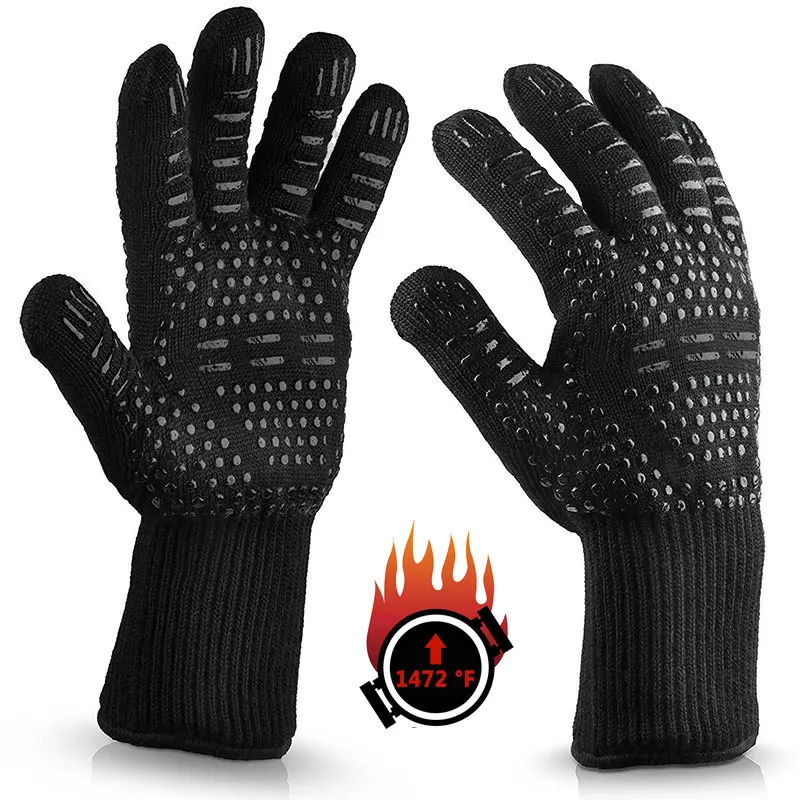 Термостойкие силиконовые перчатки 500 800 градусов огнестойкие изолированные Арамидные перчатки для барбекю, духовки