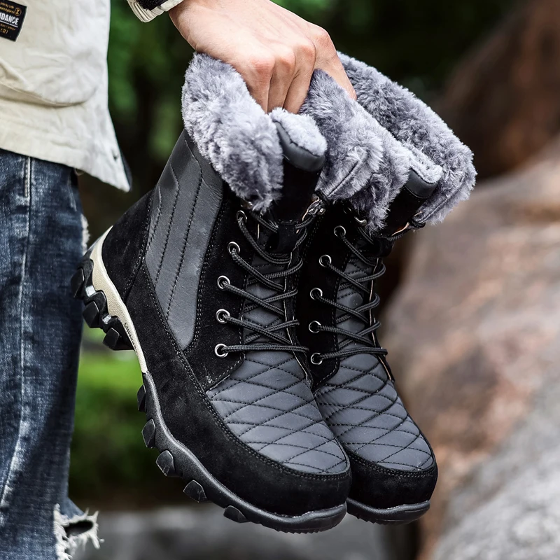 Мужские кожаные ботинки теплые зимние на меху Зимняя водонепроницаемая обувь с