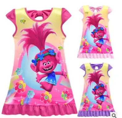 Коллекция 2019 года новое шелковое детское платье с рисунком троллей для маленьких