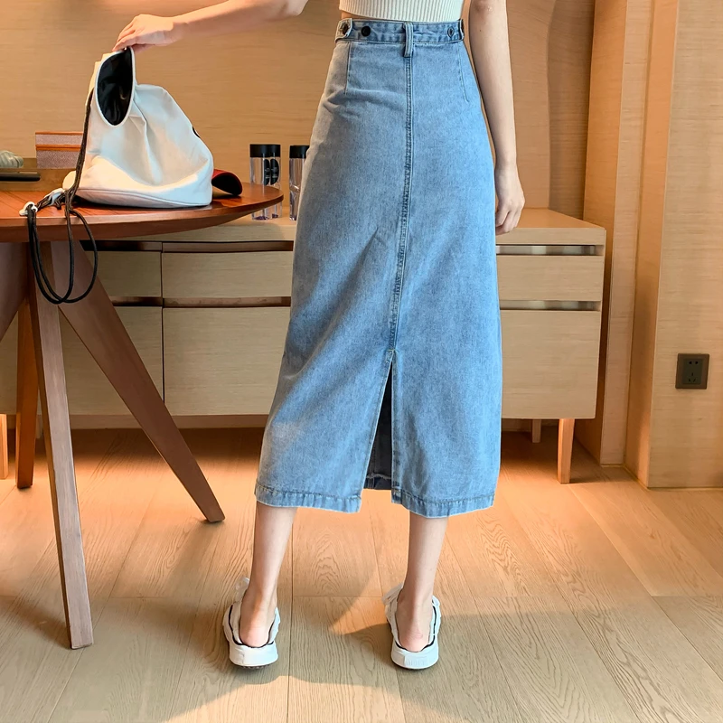 2021 длинные осенние джинсовые юбки модные джинсы с высокой талией и карманами в