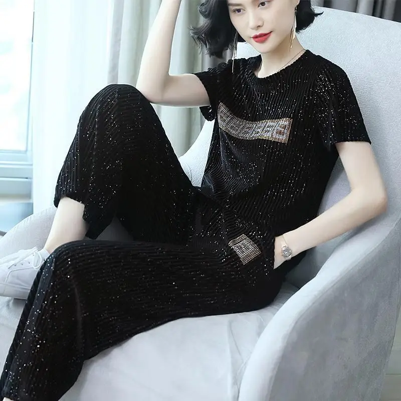 

European Station Blouse Wide Leg Pants Suit Women 2021 Summer Women's New Fashion Western Style Two-piece Suit