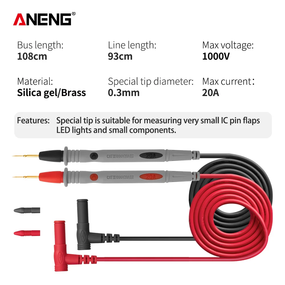 PT1031 20A gold-plated special tip Digital Multimeter Test Lead 1000V Slicon Rubber Wire Retardant Gilded Sharp Needle Probe | Инструменты