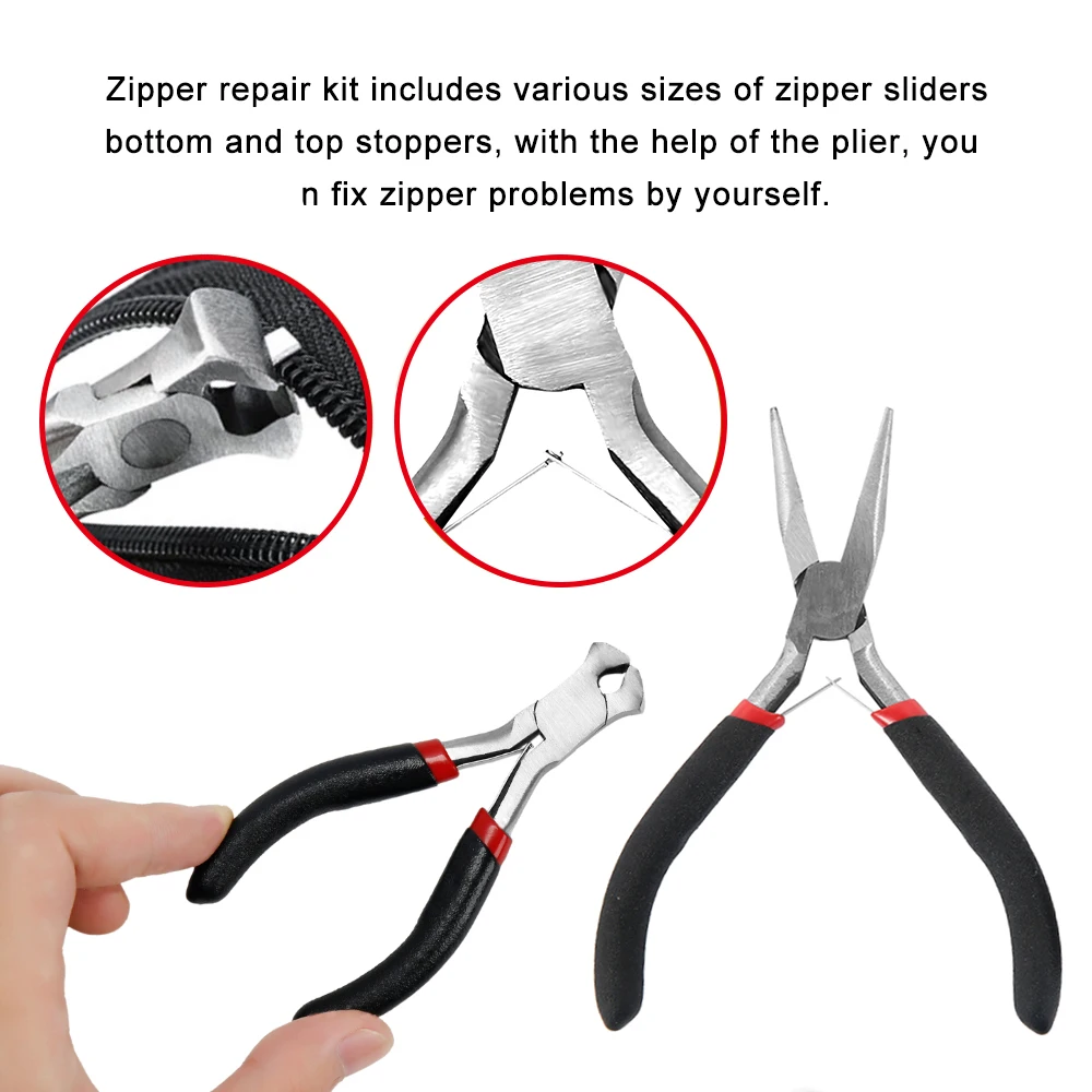 197pcs/set Zipper Replacement Head Zipper Repair Kit Install Plier Metal Lock Zip Slider Tools Pull Garment Accessories