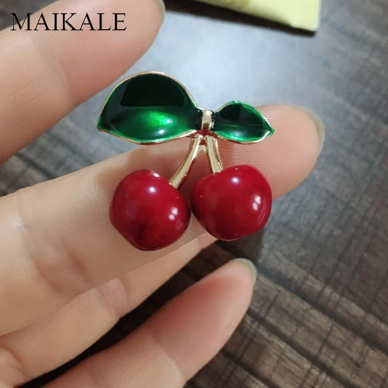 MAIKALE Очаровательная Красная Зеленая эмалированная Вишня брошь на булавке цветок броши для женщин девочек воротник костюм шаль-рубашка вечерние аксессуары подарок