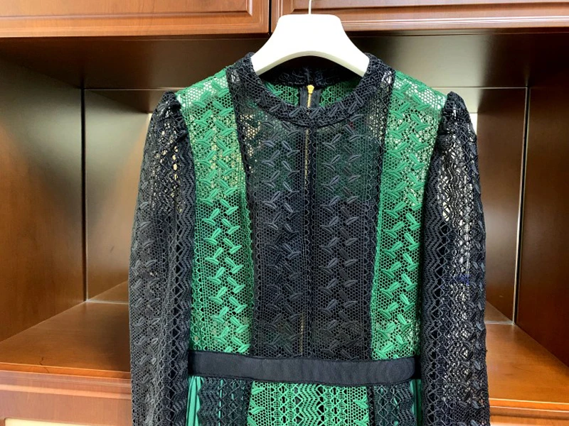 Elegant Tunic Crochet Lace Mini Dress Women 2019 Autumn New Long Sleeve Pleated Chiffon Dresses Female Bodycon Evening Vestidos | Женская