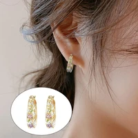 golden color 1 pair stylish ladies exquisite flower hoop earrings lightweight hoop earrings shining for banquet
