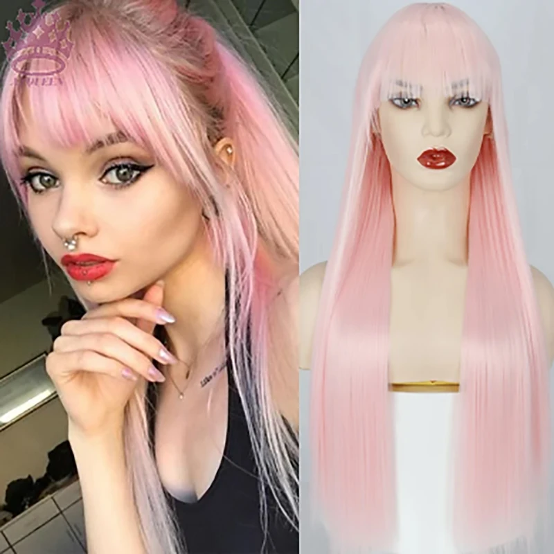 HAIRJOY Long Straight Synthetic Hair  Orange Color Women Cosplay Wigs Neat Bang