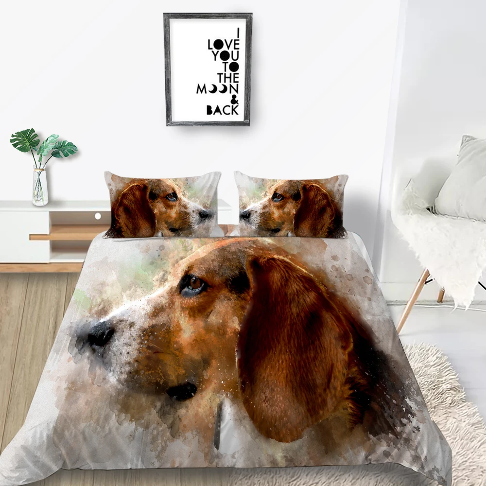 Комплект постельного белья королевского размера собак художественная модные