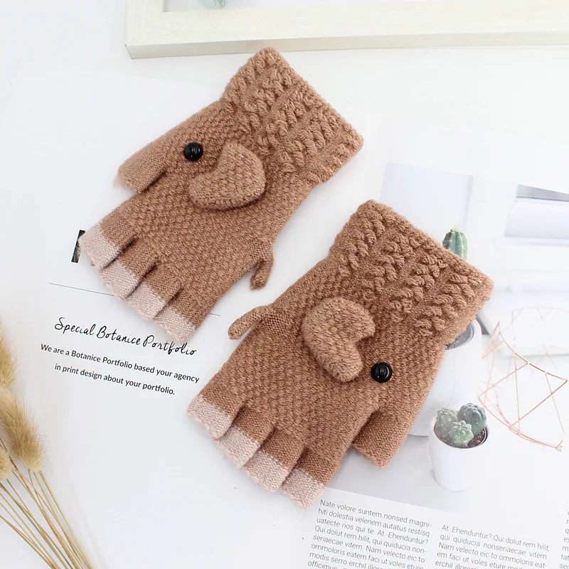 

Autumn And Winter Women's Knitted Half Finger Gloves Warm Fingerless Knitted Gloves Lady's Driving Gloves