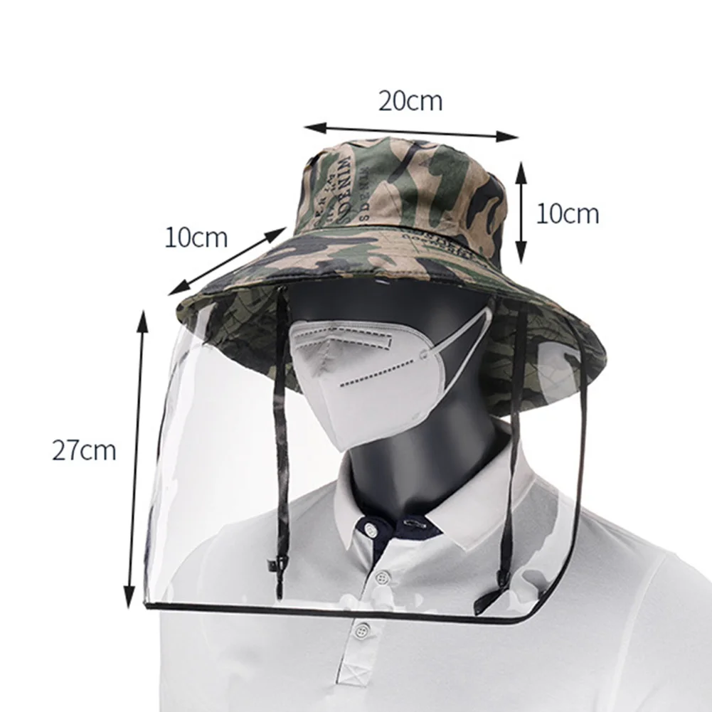 

Multifunction Camouflage Anti-Spitting Anti-Sun Bucket Hat Cap with Detachable Face Shield resistant to viruses-Hat Mask