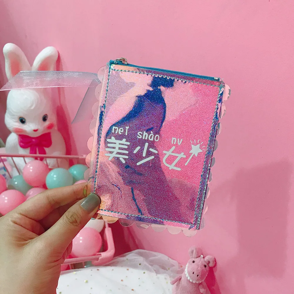 Милый кошелек для монет из искусственной кожи с лазерным рисунком женский