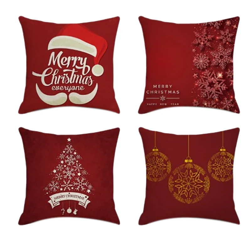 

Christmas Square Pillowcase Home Decor Linen Pillow Cases Cushion Covers for Sofa Car Scarlet Pattern Gift 45X45cm