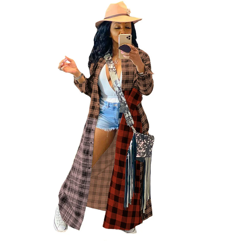 Куртка женская в клетку пикантная модная верхняя одежда с длинным рукавом