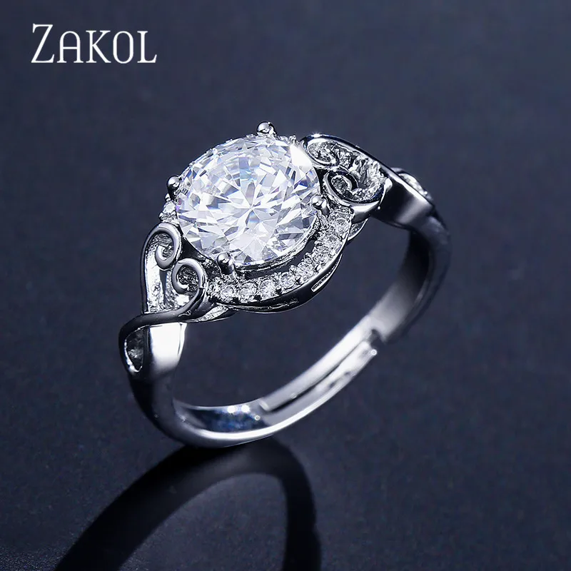ZAKOL женские классические кольца в Европейском стиле белые с большим фианитом