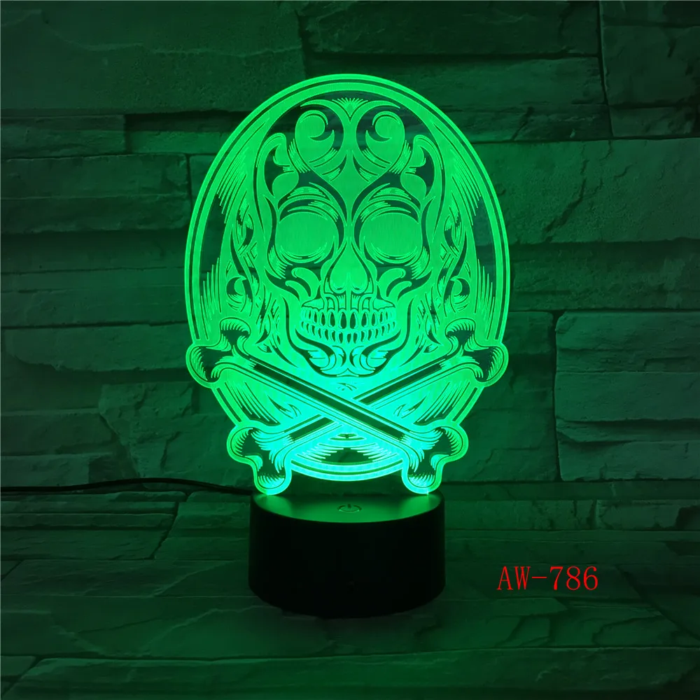 3D череп светодиодный светильник для изменения цвета многоцветный ed Bulbing
