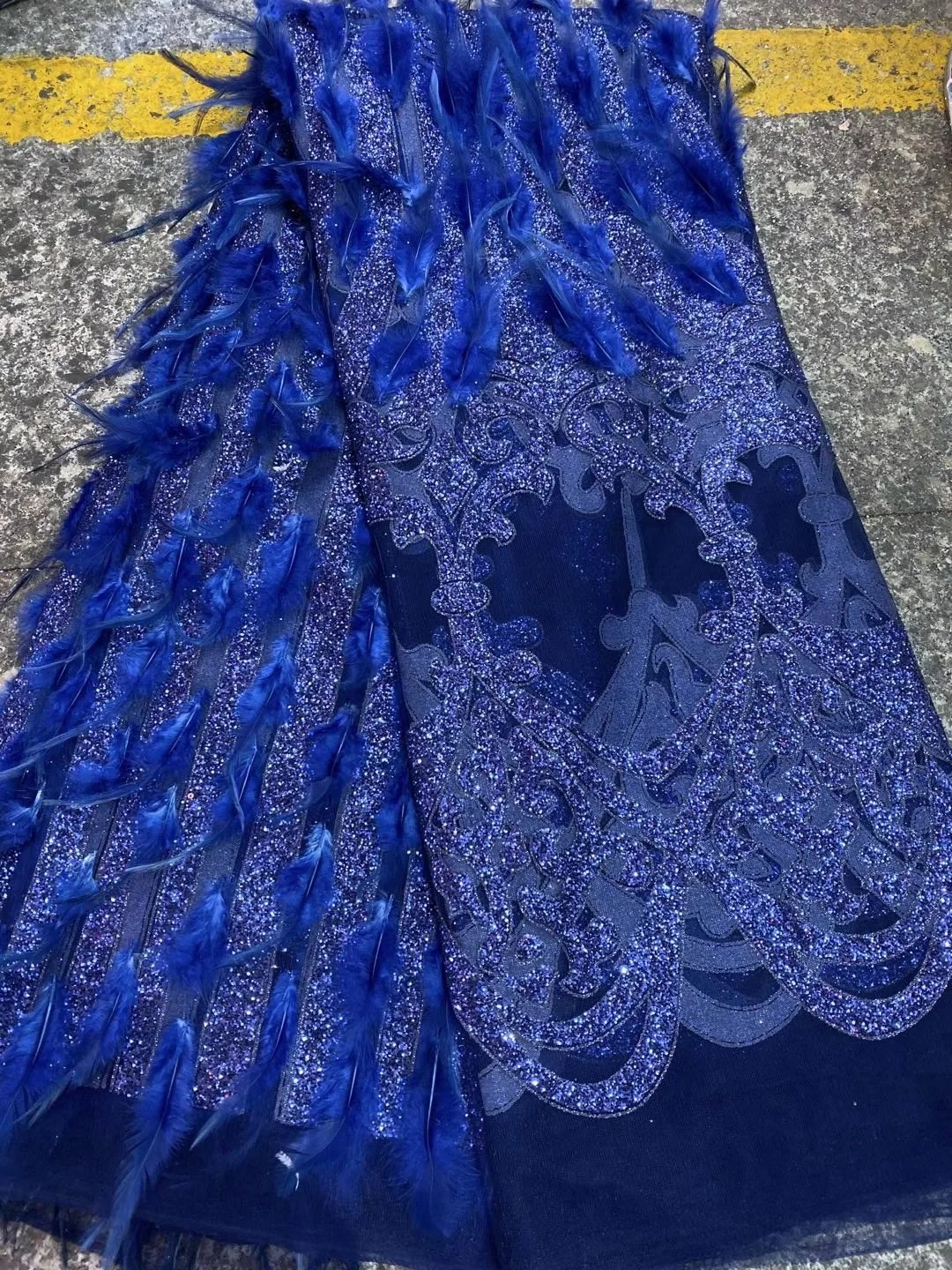 

The Latest African Feather Lace Fabric Embroidery 5 Yards/each Piece of Nigerian Tulle Lace Fabric for Sewing ZX44221