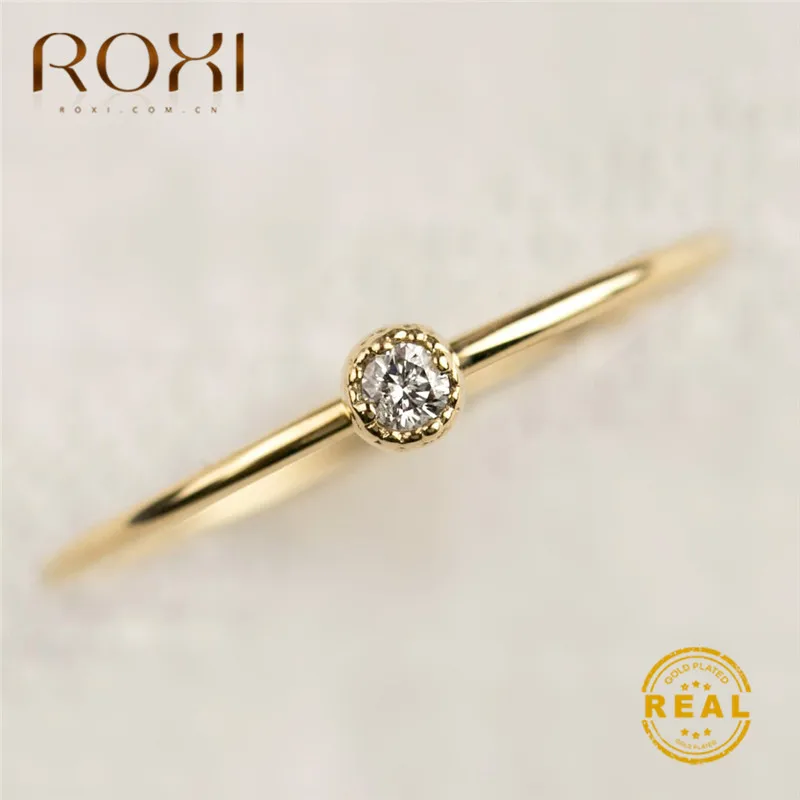 Gold ROXI Модные Австрийские кристаллы Кольца для женщин микро проложить Свадебный с фианитами группа вечность укладки кольцо изящные тонкие украшения для пальцев - Цвет основного камня: Gold