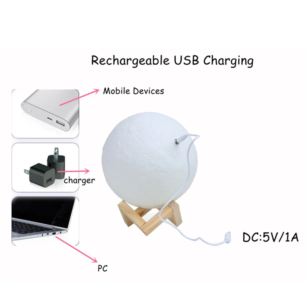 Свадебные светодиодные фонари 3D задний фон луна ночь лампы 16 видов цветов с